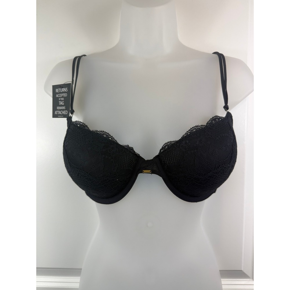 NWT BeMe New York Lace Demi Bra Black 36C Underwire Floral Dentelle Sheer Gothic - Picture 9 of 14